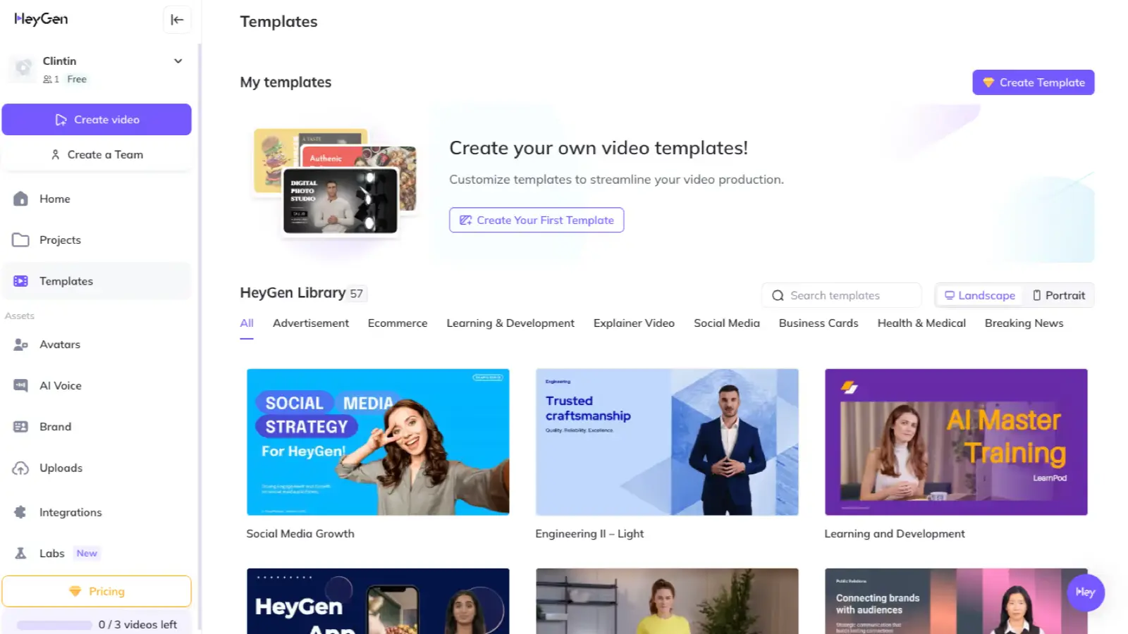 HeyGen interface