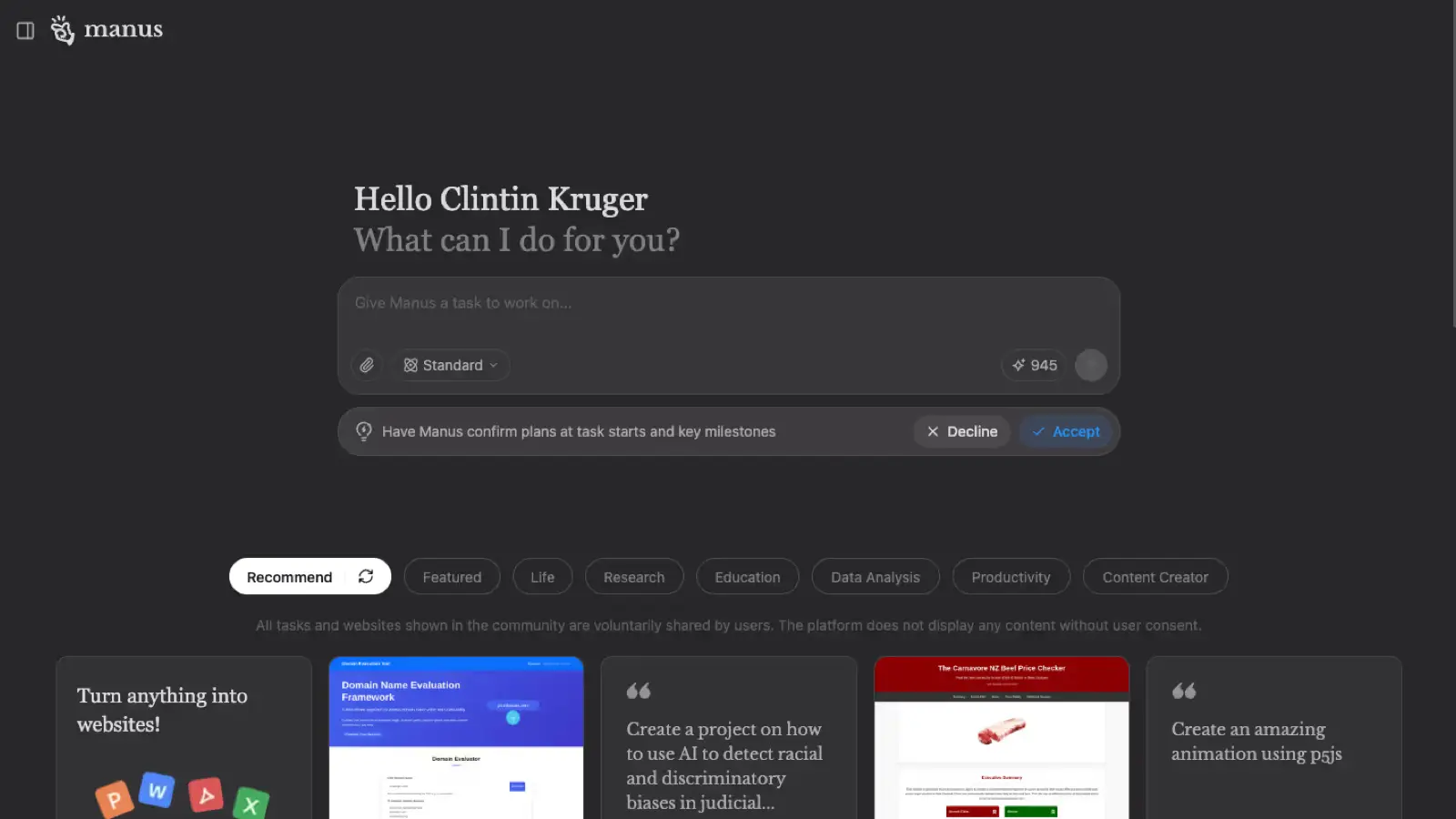Manus interface