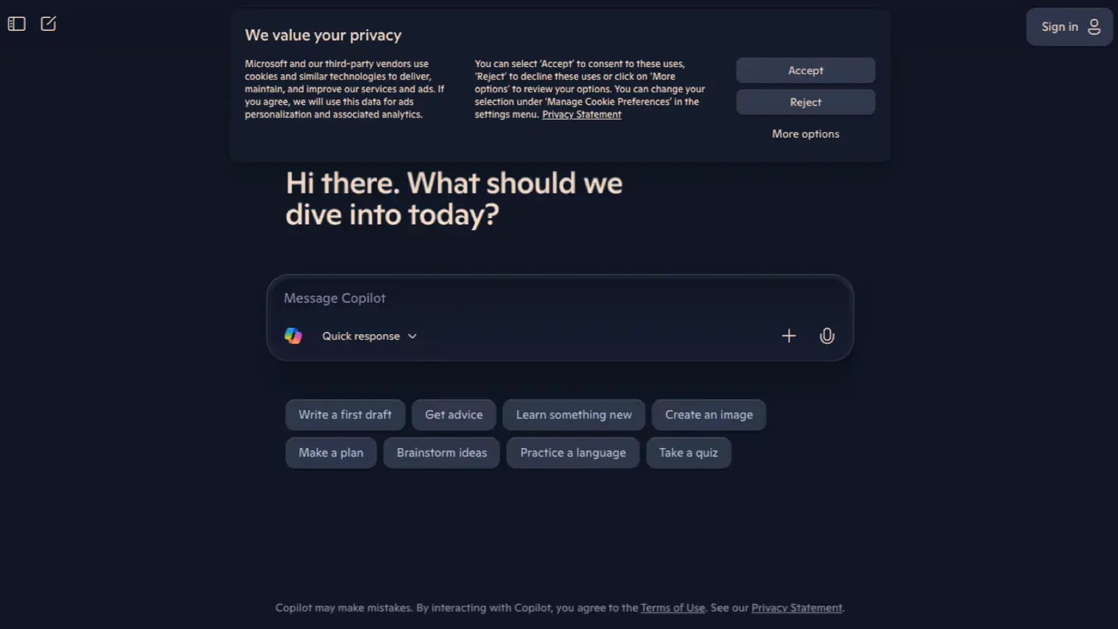 Microsoft Copilot interface