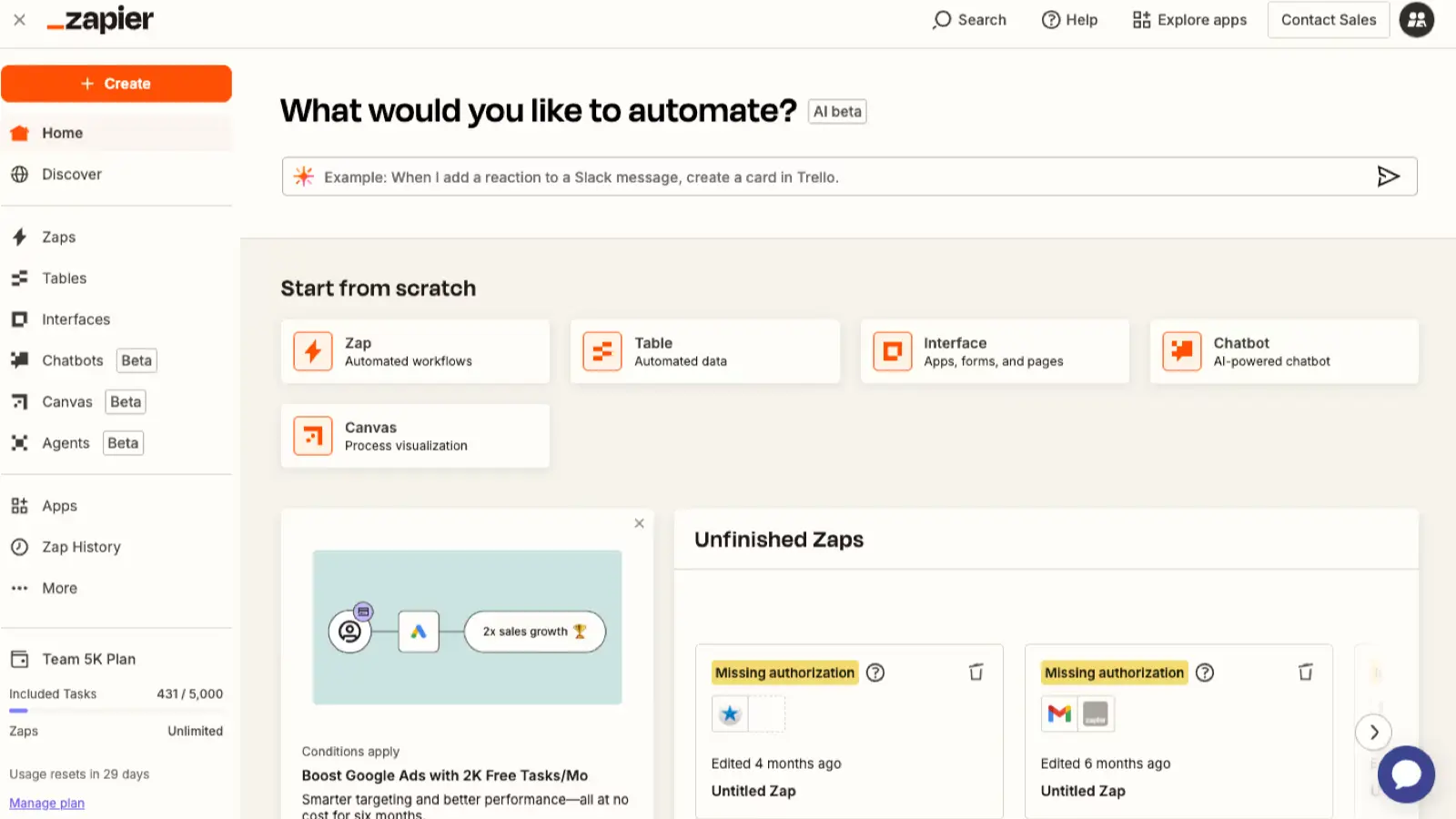 Zapier interface